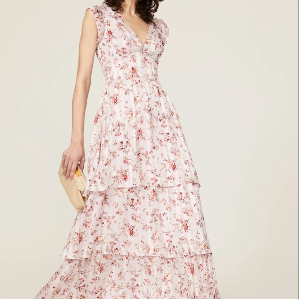 Rachel Roy Dress Lilac Purple Chiffon Elaine Floral Print Tiered Maxi NWOT